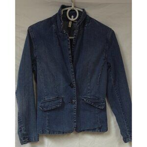 St Johns Bay Womens Small Blue Stretch Button Front Blazer Style Denim Jacket